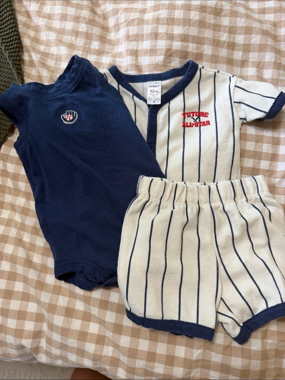 Carter's Navy and Cream Pinstripe Baby Baseball Outfit Set 12 Months